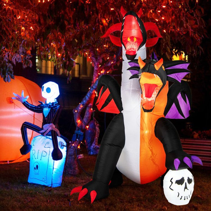 8ft Inflatable Twin - Headed Dragon with LED Lights - Monsta Online