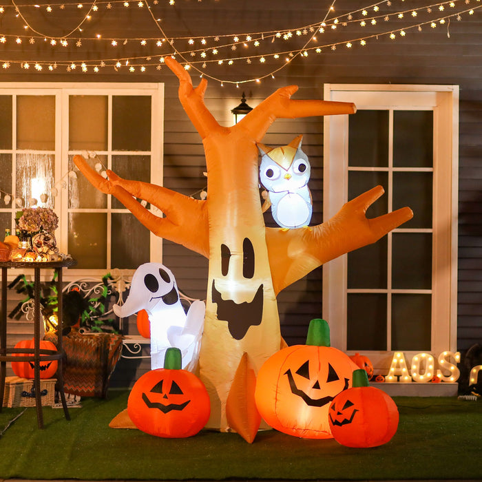7.5ft Inflatable Halloween Haunted Tree with Owl, Ghost and Pumpkins - Monsta Online