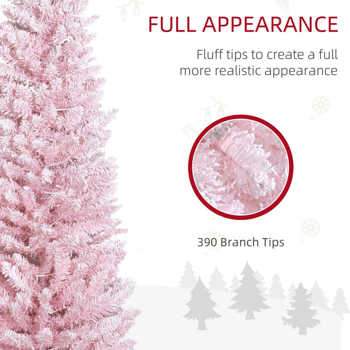 6FT Pink Pencil Pre - Lit Artificial Christmas Tree — 170 Warm White LEDs, 390 Tips, Slim - Monsta Online