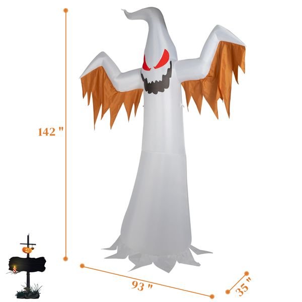 12FT Halloween Inflatable Ghost with Red Eyes and Flame LED Lights - Monsta Online