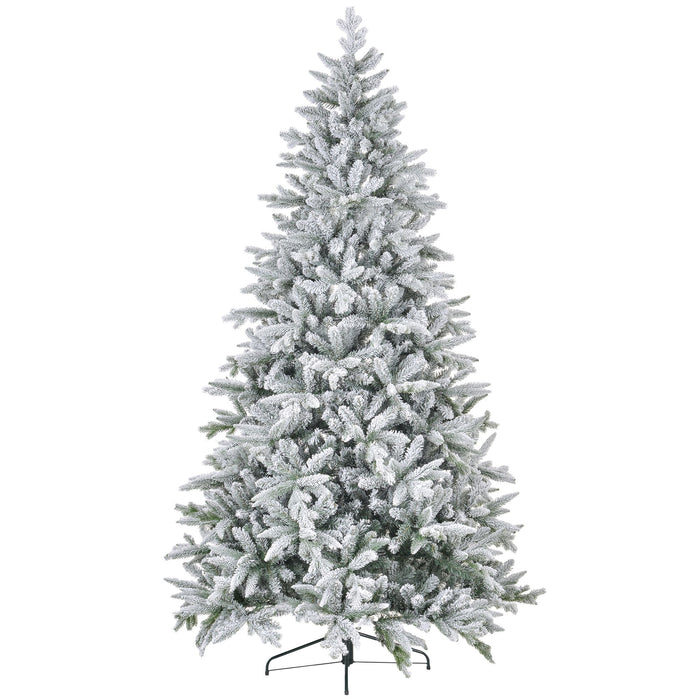 8FT Snow Flocked Artificial Christmas Tree — 2003 Tips, Unlit, Auto - Open Hinged, Full Shape, Metal Base - Monsta Online