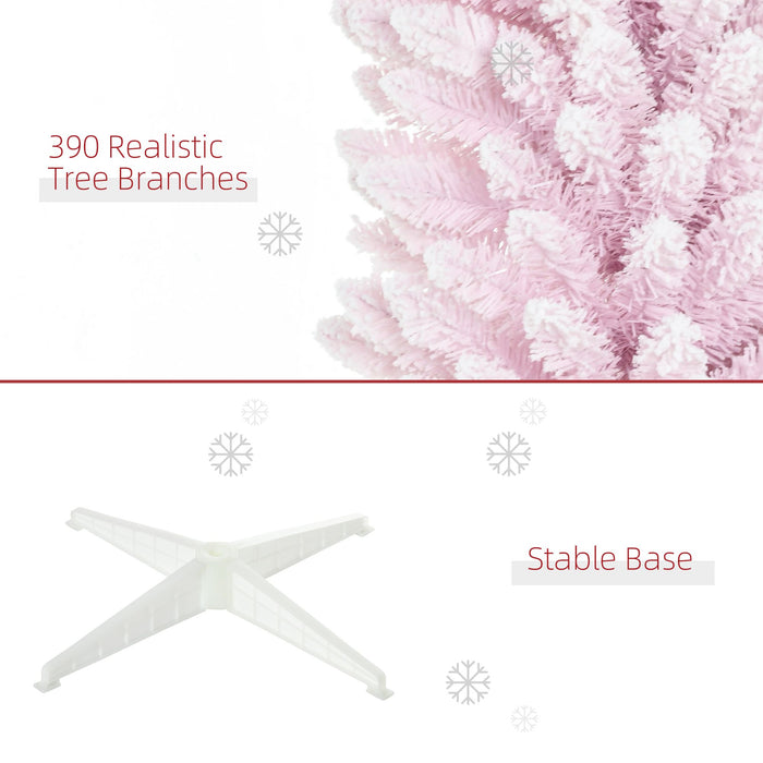 6FT Pink Snow Flocked Pencil Artificial Christmas Tree — 390 Tips, Unlit, Slim Realistic Branches, Metal Base - Monsta Online