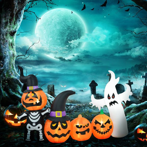 7.5FT Halloween Inflatable Pumpkin, Ghost and Skeleton with LED Lights - Monsta Online