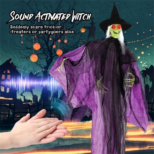 7.2ft Animatronic Halloween Witch – Sound Activated with Glowing Eyes, Eerie Arm Movements and Creepy Sounds - Monsta Online