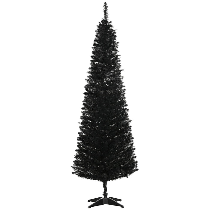 6FT Black Pencil Artificial Christmas Tree — 390 Tips, Unlit, Slim Space - Saving, Plastic Stand - Monsta Online