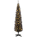7FT Black Pre - Lit Pencil Artificial Christmas Tree — 250 Warm White LEDs, 499 Tips, Slim, Steel Base - Monsta Online