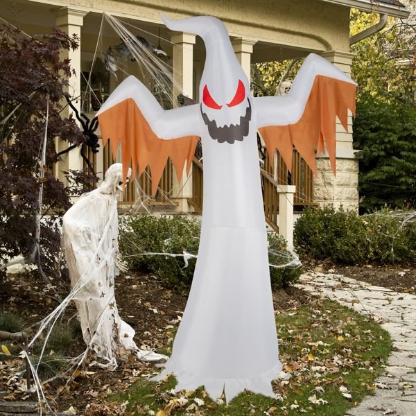 12FT Halloween Inflatable Ghost with Red Eyes and Flame LED Lights - Monsta Online