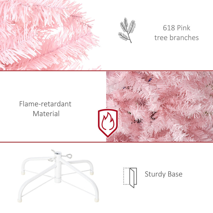 6FT Pink Pencil Artificial Christmas Tree — 618 Tips, Unlit, Auto - Open, Space - Saving, Steel Base - Monsta Online