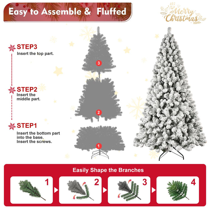 6FT Pre - Lit Flocked Artificial Christmas Tree — 300 Warm White Lights, 779 PVC Tips, Memory Wire, Metal Stand - Monsta Online