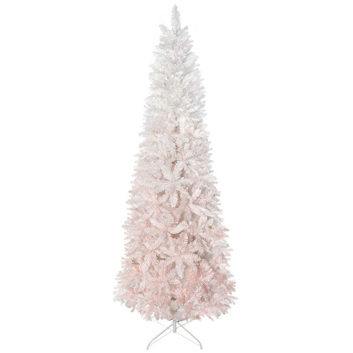 7FT Pink & White Ombre Pencil Artificial Christmas Tree — 616 Tips, Unlit, Auto - Open Hinged, Steel Base - Monsta Online