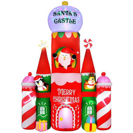 10FT Prelit Inflatable Candy Castle with Santa, Penguin & Reindeer with Flashing LED Lights - Outdoor Christmas Decoration - Monsta Online
