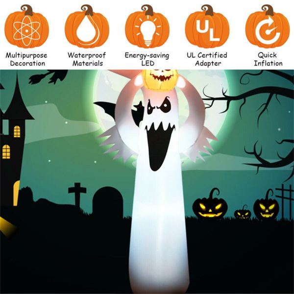 6FT Halloween Inflatable Ghost Holding Pumpkin with LED Lights - Monsta Online