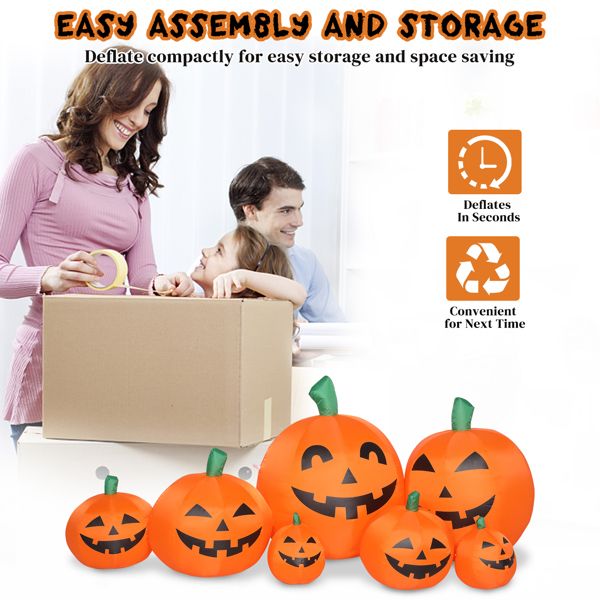 7FT Pumpkin Inflatable Halloween Decoration with 7pcs LED String Lights - Monsta Online