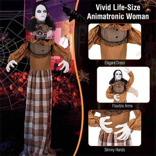5.4ft Animatronic Halloween Witch – Motion and Sound Activated Pop - Up with Flashing Eyes and Screeching Laugh - Monsta Online