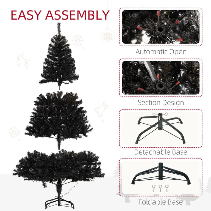 6FT Black Flocked Pre - Lit Artificial Christmas Tree — 250 Warm White LEDs, 1000 Tips, Hinged, Metal Base - Monsta Online