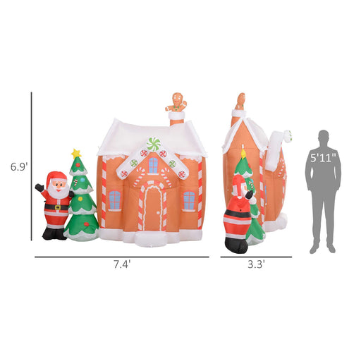 7FT Prelit Inflatable Gingerbread House with Santa & Christmas Tree and LED Lights - Outdoor Christmas Decoration - Monsta Online