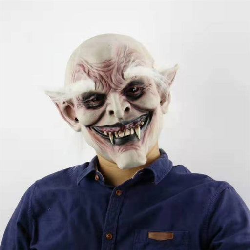 Halloween Evil Demon Elf Mask – Scary White - Eyed Latex Horror Costume, Cosplay - Monsta Online