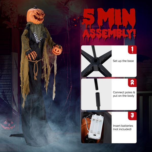 7ft Halloween Animatronic Pumpkin Man – Motion and Sound Activated with Shaking Head and Posable Arms - Monsta Online
