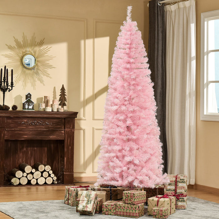 7FT Pink Pencil Artificial Christmas Tree — 818 Tips, Unlit, Auto - Open Hinged, Space - Saving, Steel Base - Monsta Online