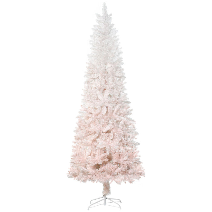 6FT Ombre Pink & White Pencil Artificial Christmas Tree — 406 Tips, Unlit, Auto - Open, Slim Space - Saving - Monsta Online