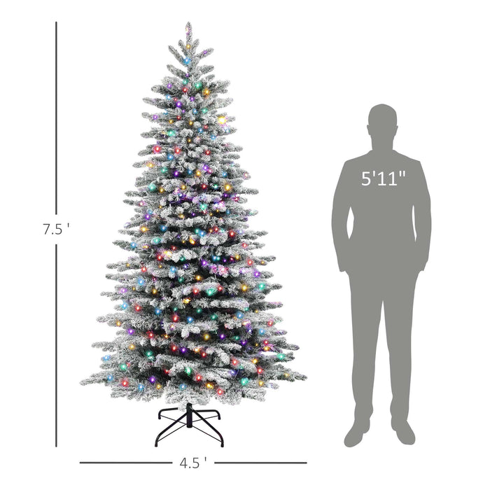 7.5FT Snow Flocked Pre - Lit Artificial Christmas Tree — 500 Dual - Color LEDs, 11 Modes, 1264 Tips, Remote - Monsta Online