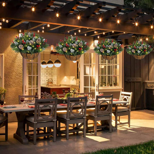 19" Prelit Christmas Hanging Basket with Timer & LED Lights - Outdoor Front Porch Decoration - Monsta Online