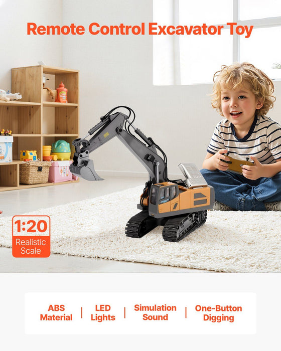 1:20 Scale Remote Control Premium Excavator Toy 11 Channel RC Digger with Dual Batteries for Kids - Monsta Online