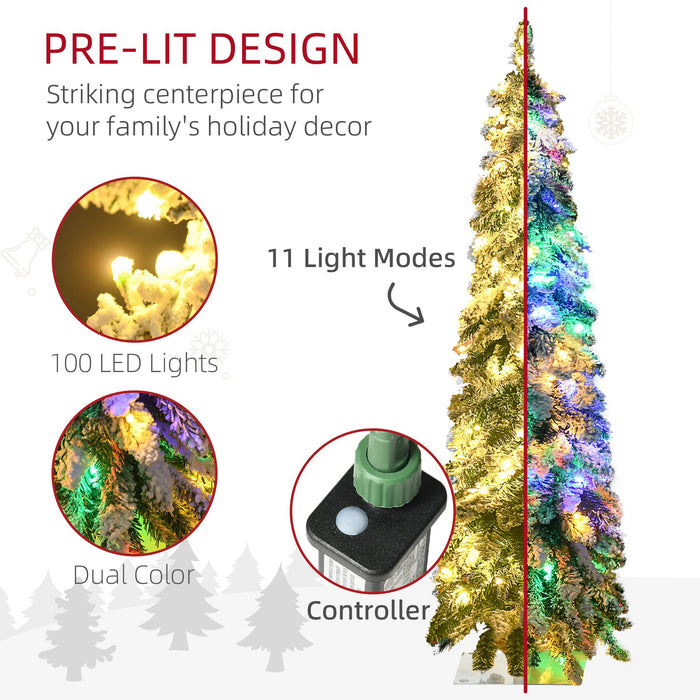 4FT Snow Flocked Pre - Lit Artificial Christmas Tree — 100 LED Lights, Warm White/Multicolor, 225 Tips, Downswept - Monsta Online
