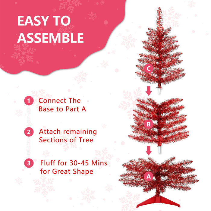 4FT Pre - Lit Red Artificial Christmas Tree — 112 Tips, 50 Lights, Mini Tabletop with Stand - Monsta Online
