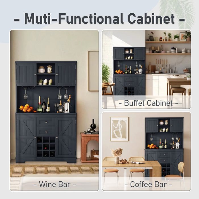 Farmhouse Coffee Bar Cabinet with Wine Storage & Drawers for Kitchen - Monsta Online