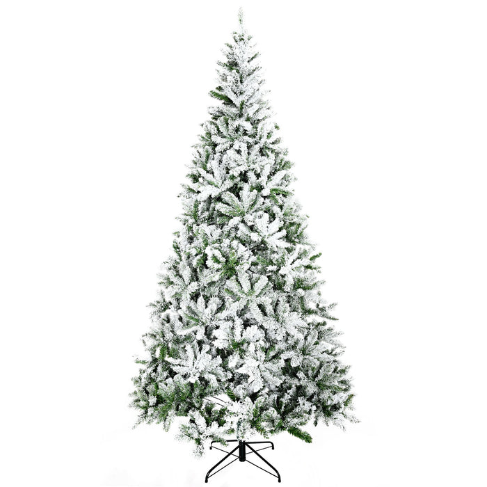 9FT Flocked Artificial Christmas Tree — 1890 Snow Tips, Unlit, Auto - Open, Full Shape, Steel Base - Monsta Online