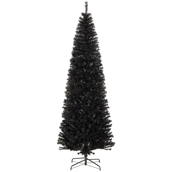 8FT Black Pencil Artificial Christmas Tree — 1168 Tips, Slim Space - Saving, Unlit, Steel Base - Monsta Online