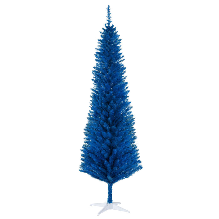 6FT Blue Pencil Artificial Christmas Tree — 390 Tips, Unlit, Slim, Plastic Stand - Monsta Online
