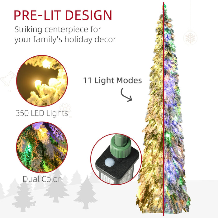 7FT Pre - Lit Flocked Pencil Artificial Christmas Tree — 350 Dual - Color LED Lights, Snow Tips, Downswept - Monsta Online