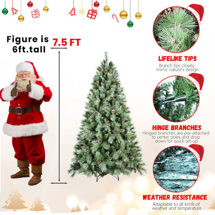 7.5FT Unlit Artificial Christmas Tree — 1588 PVC Tips, Hinged, Foldable Metal Base - Monsta Online