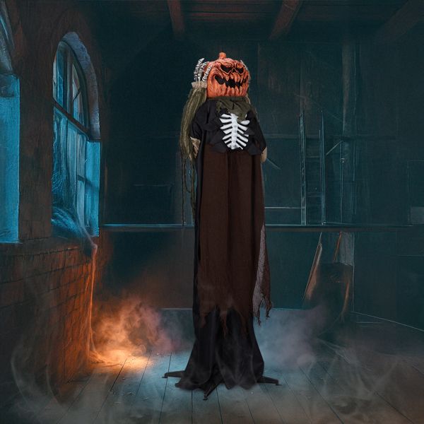 5.6ft Sound - Activated Pumpkin Head Ghost Halloween Animatronic – Glowing Eyes and Creepy Sounds - Monsta Online