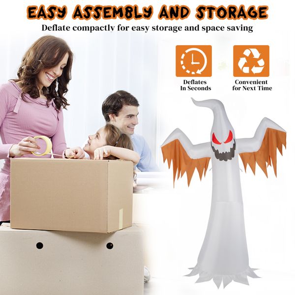 12FT Halloween Inflatable Ghost with Red Eyes and Flame LED Lights - Monsta Online