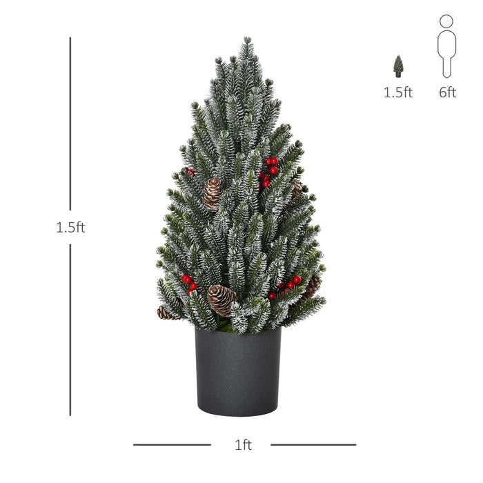 1.5FT Tabletop Snow Flocked Artificial Christmas Tree — 170 Tips, Red Berries, Pine Cones, No Assembly - Monsta Online