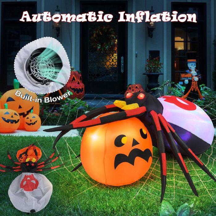 4.9ft Inflatable Halloween Spider with Pumpkin and Rotating LED Lights - Monsta Online