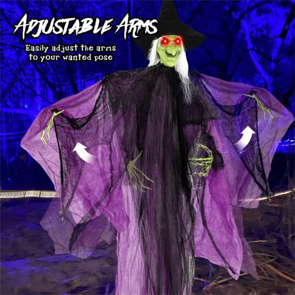 7.2ft Animatronic Halloween Witch – Sound Activated with Glowing Eyes, Eerie Arm Movements and Creepy Sounds - Monsta Online