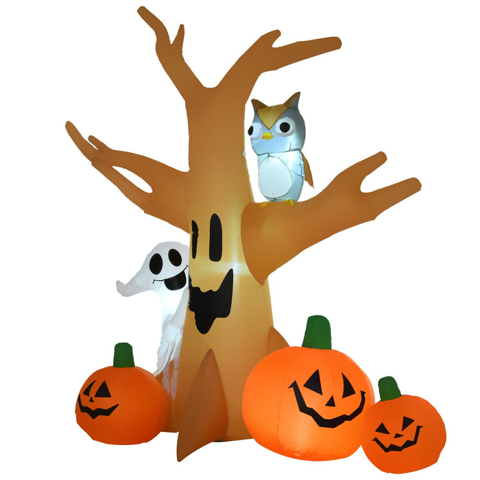 7.5ft Inflatable Halloween Haunted Tree with Owl, Ghost and Pumpkins - Monsta Online