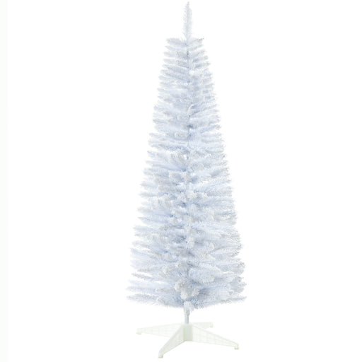 5FT White Snow Flocked Pencil Artificial Christmas Tree — 294 Tips, Unlit, Slim Space - Saving, Metal Base - Monsta Online