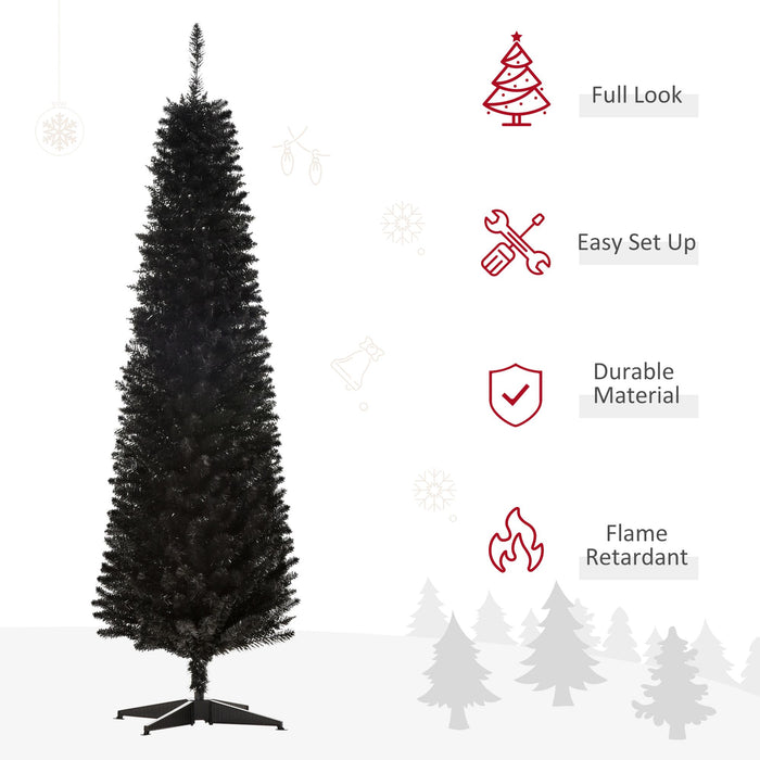 6FT Black Pencil Artificial Christmas Tree — 390 Tips, Unlit, Slim Space - Saving, Plastic Stand - Monsta Online