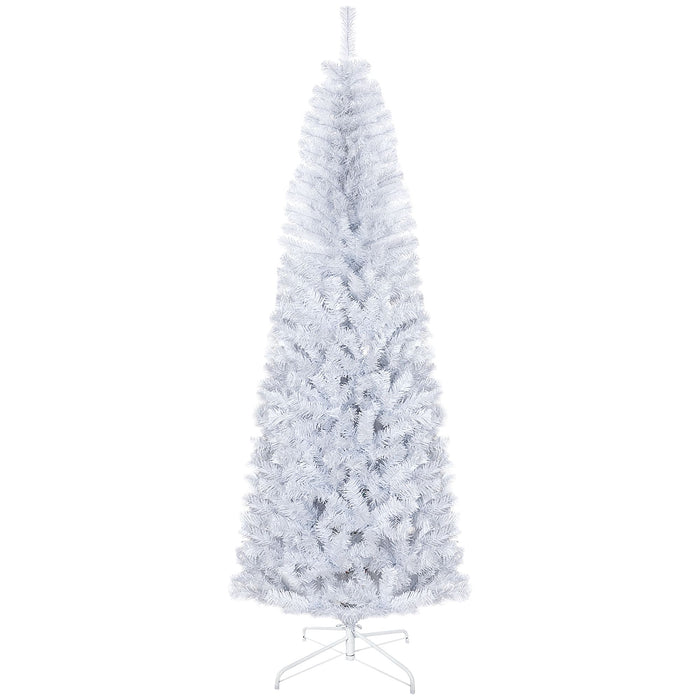 7FT White Pencil Artificial Christmas Tree — 818 Tips, Unlit, Auto - Open, Space - Saving, Steel Base - Monsta Online