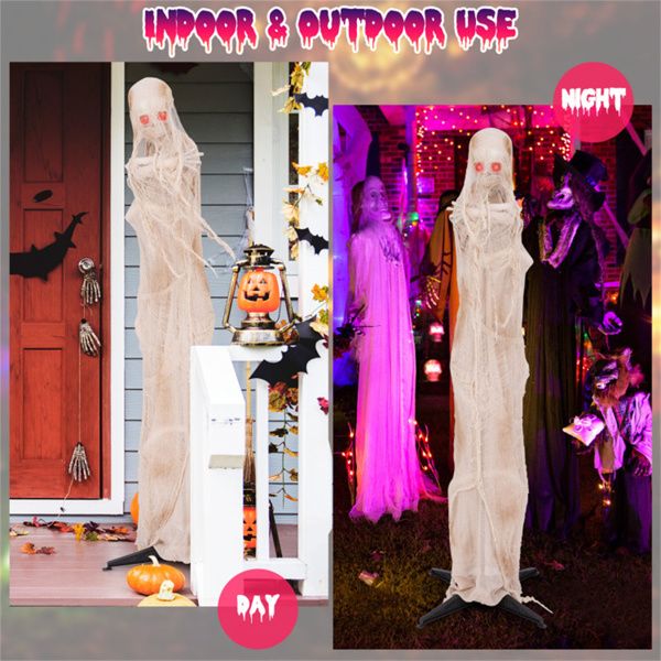 6ft Animatronic Halloween Mummy – Sound Activated with Red LED Glowing Eyes and Posable Body - Monsta Online