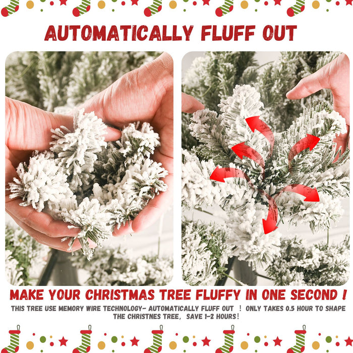 7.5FT Flocked Artificial Christmas Tree White — Full, 1252 Tips, PVC+Hard Needle, Hinged, Metal Stand - Monsta Online