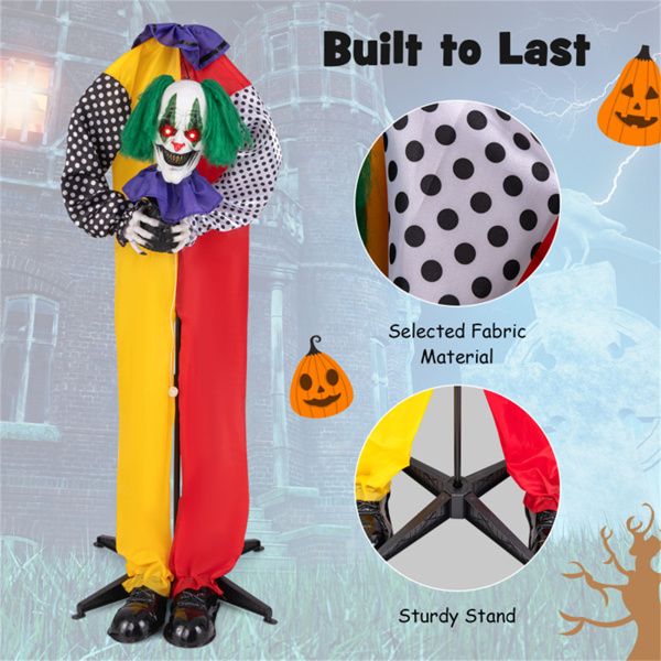 4.5ft Animatronic Halloween Clown – Sound Activated with LED Eyes, Posable Head and Arms, Creepy Phrases - Monsta Online