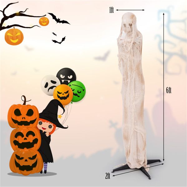 6ft Animatronic Halloween Mummy – Sound Activated with Red LED Glowing Eyes and Posable Body - Monsta Online