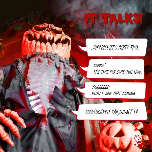 7ft Halloween Animatronic Pumpkin Man – Motion and Sound Activated with Shaking Head and Posable Arms - Monsta Online