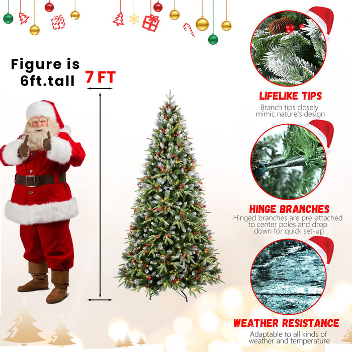 7FT Pre - Lit Artificial Christmas Tree — 2178 PE/PVC Tips, 450 Lights, Pinecones & Berries - Monsta Online